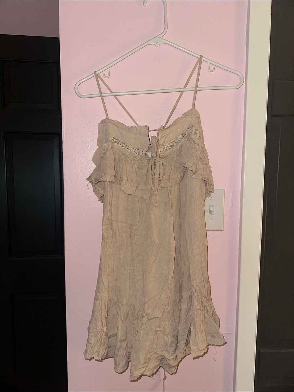 Mustard Seed Beige Ruffle Spaghetti Strap Tunic